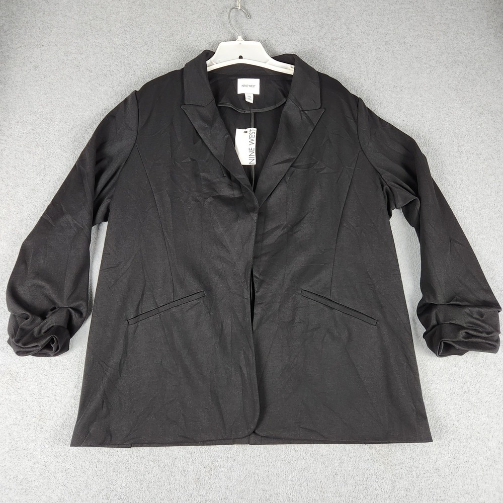 Nine West Knit Closureless Blazer Womens XXL Black Ruched Sleeve Peak Lapel